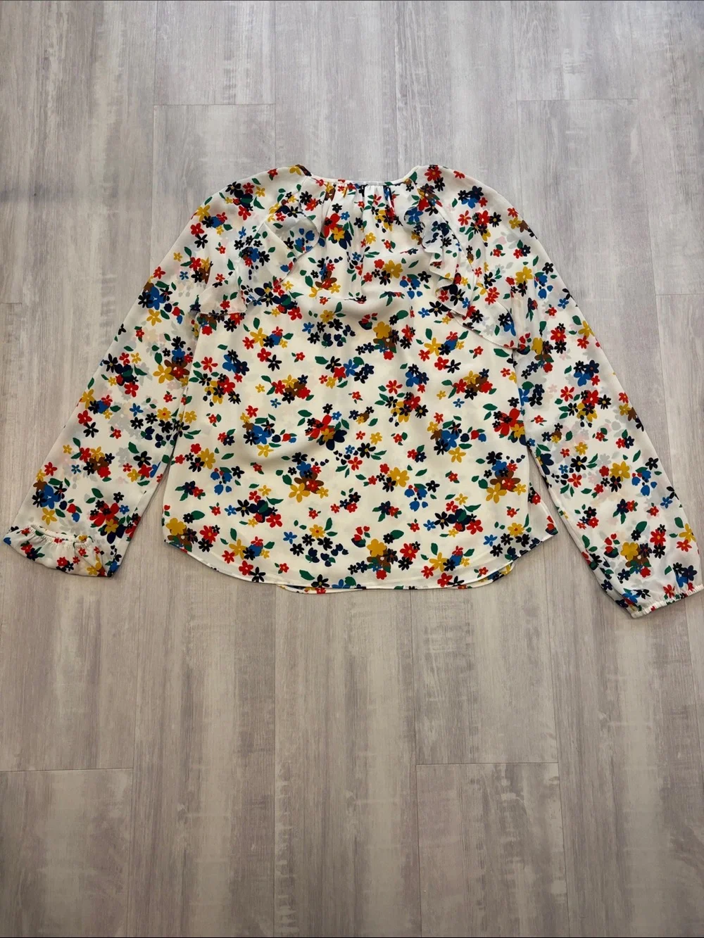 kate spade Blouse Cream Blue Red Floral Long-Sleeves with elastic size small